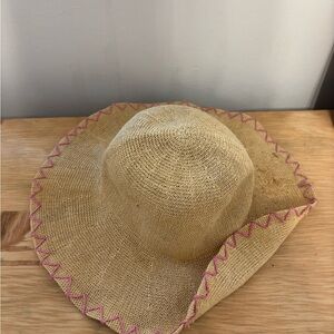 Accessorize Beige Straw Hat with Pink Edge